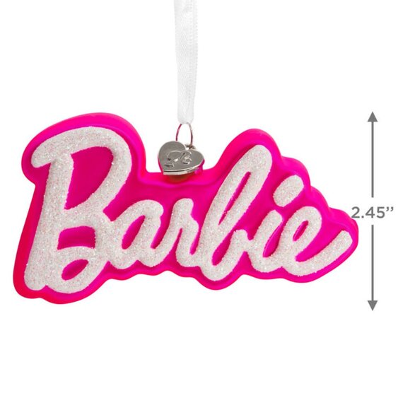 Barbie Logo Pink Blown Glass Glitter Ornament Shatterproof Special Edition BOXED - Picture 6 of 14